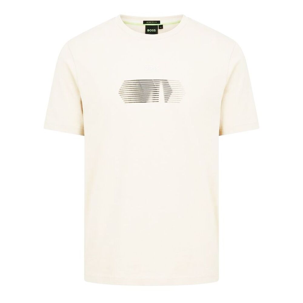 Boss Mens Unity Stripe Logo T-Shirt / Light Beige